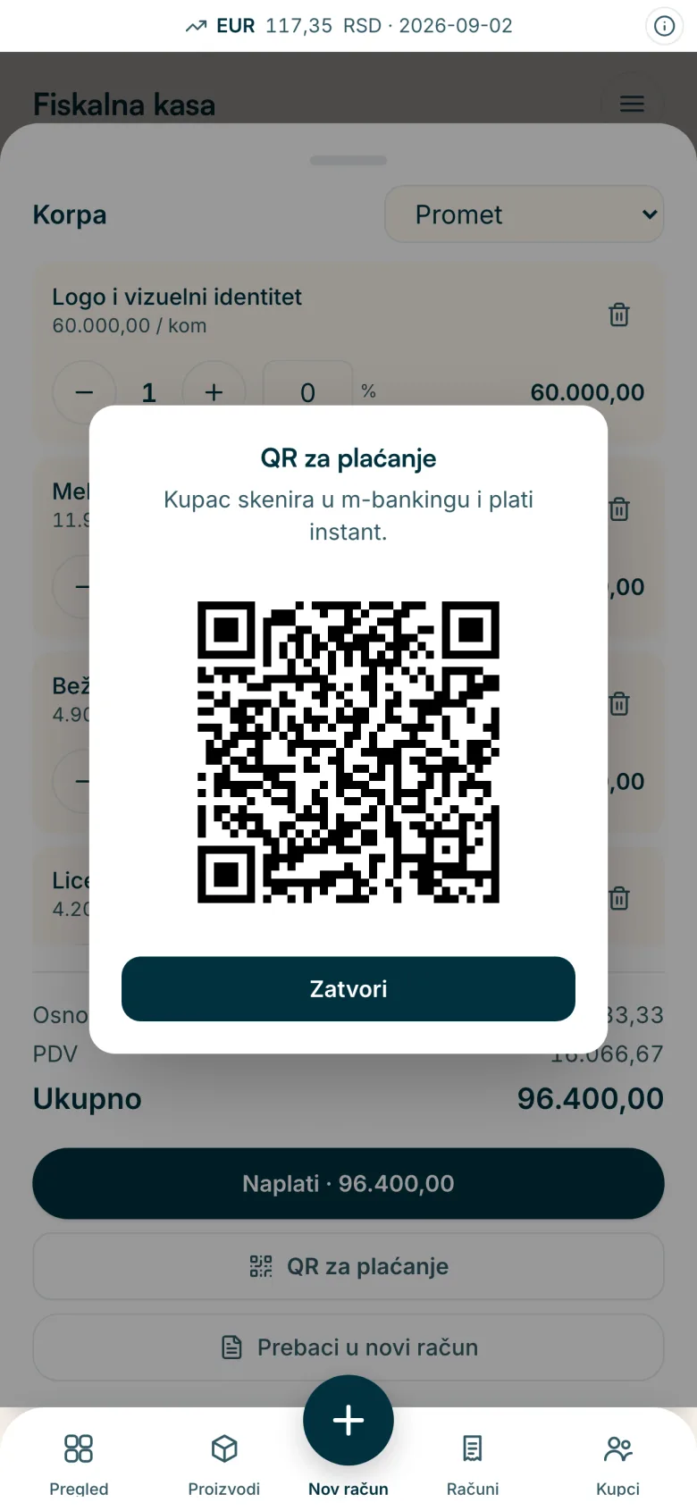 Tezga eKasa na telefonu: Kupac skenira, pare legnu na račun