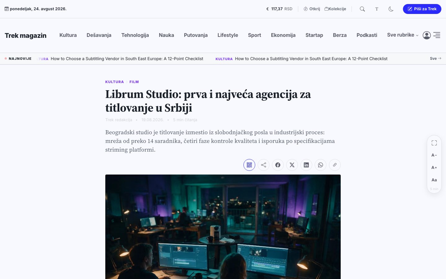 Strana teksta na platformi Trek